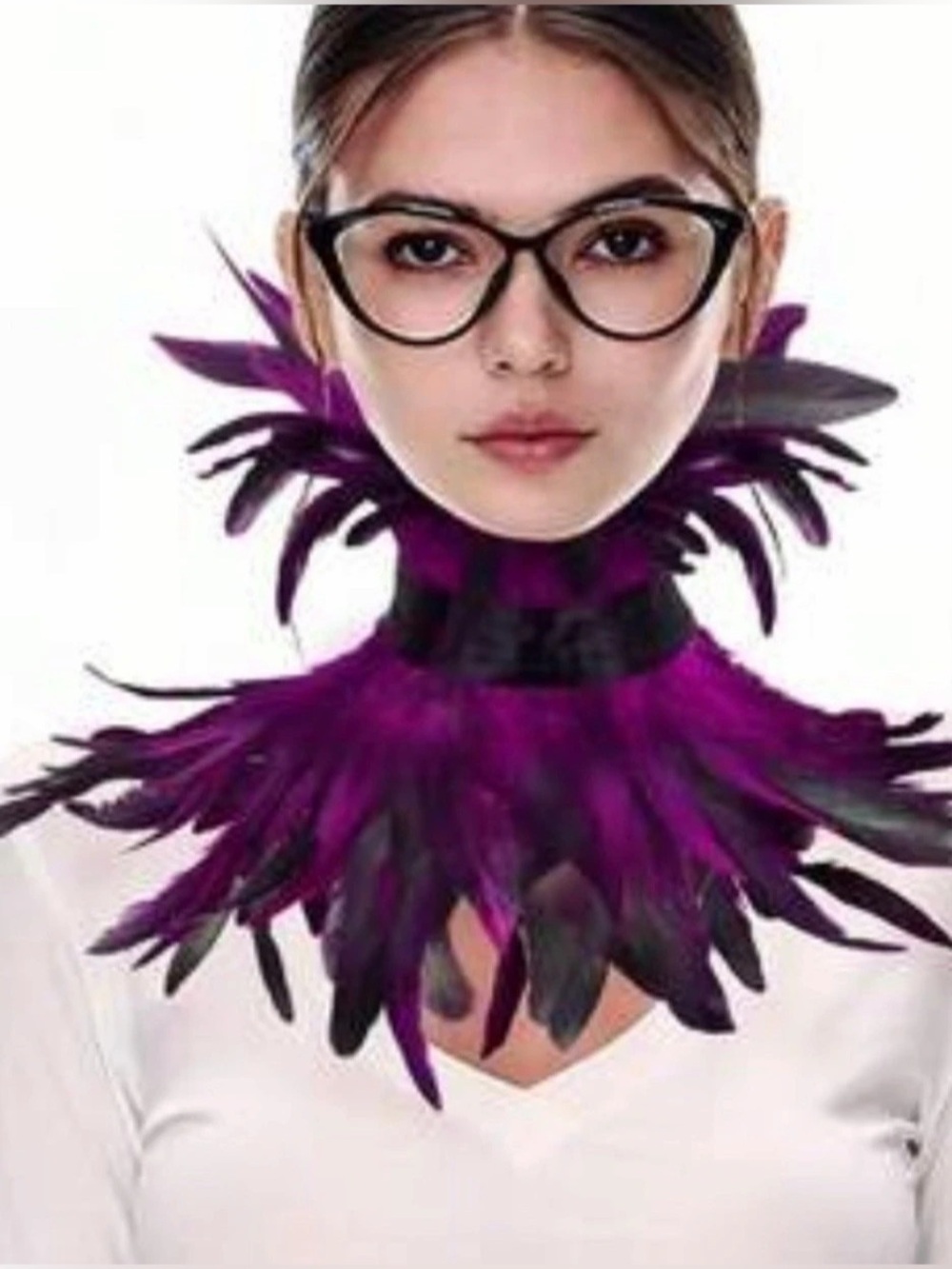 Feather Collar Scarf in Purple & Black